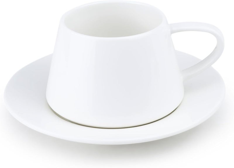 Shallow Elegant Porcelain Cup & Saucer Set – 6 Cups & 6 Saucers (12-Piece) | 180 ml White Tea & Coffee Set for Everyday & Formal Dining - Image 2